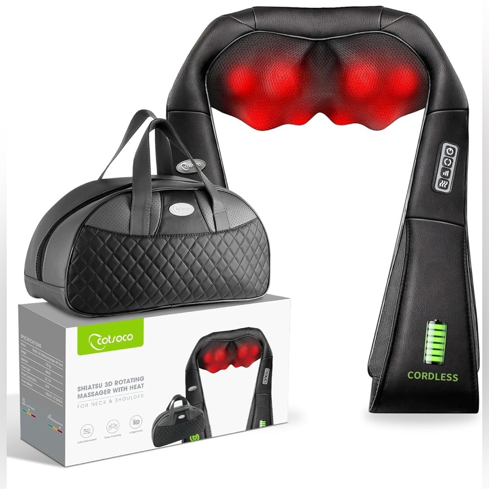 cotsoco Cordless Shiatsu Neck and Shoulder Massager with Heat